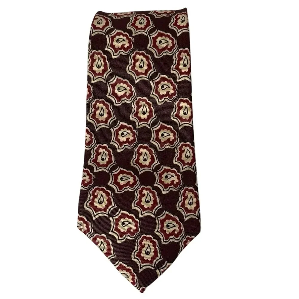 Mens Tie | Polo Ralph Lauren 1990s | Red Geometric Silk Vintage Hand Made USA